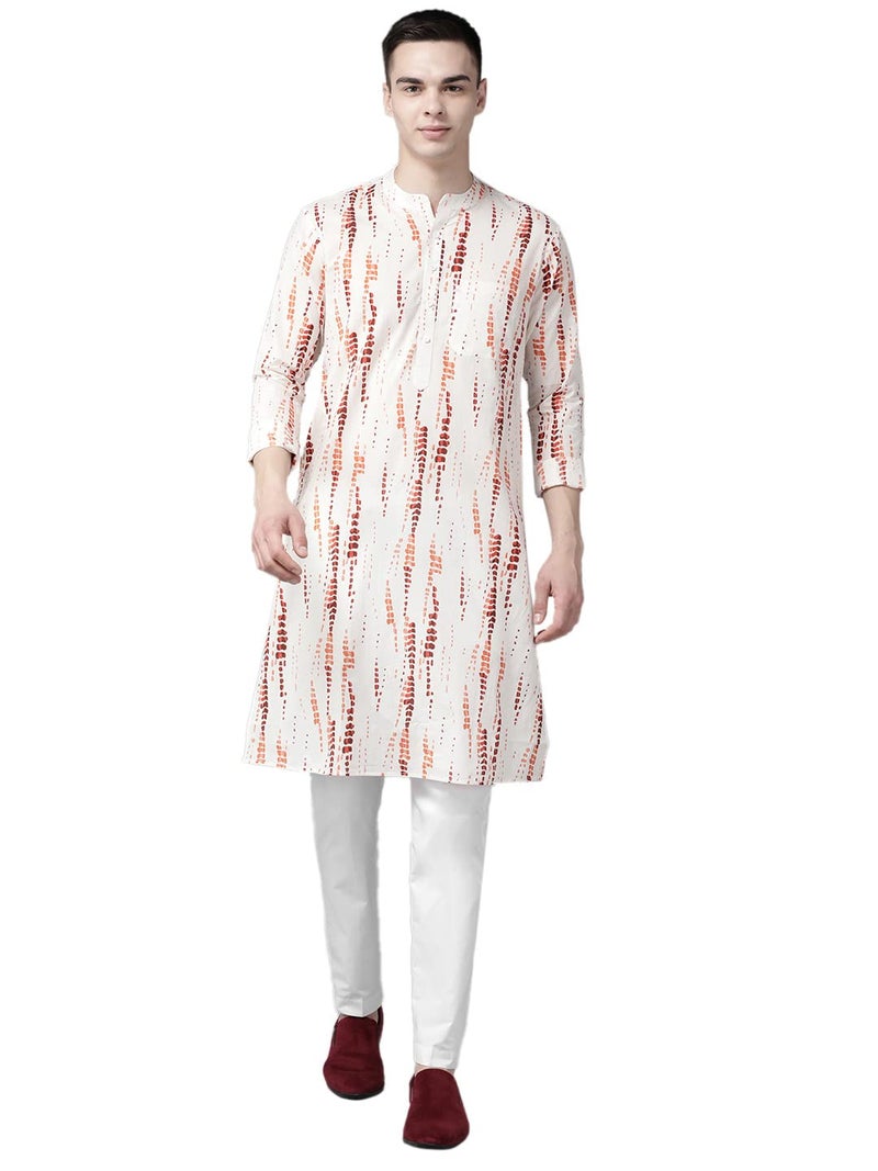 See Designs Men White Multi Tie and dye Print Design Straight Kurta_SDKT1112XL - Image 1