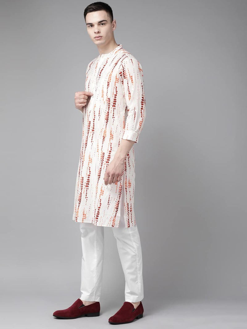 See Designs Men White Multi Tie and dye Print Design Straight Kurta_SDKT1112XL - Image 3