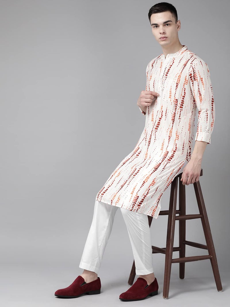 See Designs Men White Multi Tie and dye Print Design Straight Kurta_SDKT1112XL - Image 5