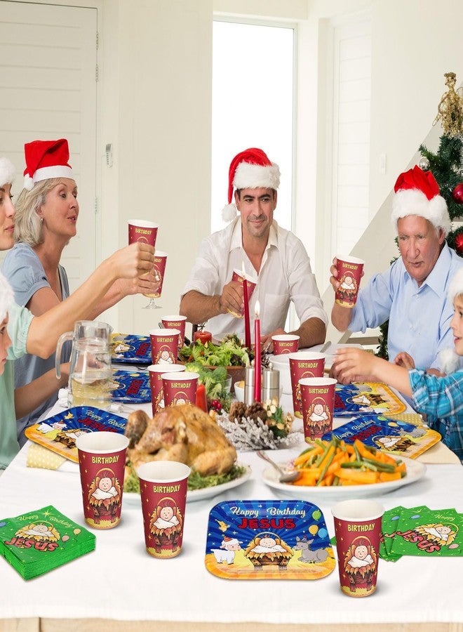 Layhit أدوات مائدة عيد الميلاد يسوع 84 قطعة تشمل 24 طبق وكوب يسوع القابل للتصرف مجموعة 36 من مناديل يسوع القابلة للتصرف لزينة حفلات عيد الميلاد واحتفالات عطلة الشتاء - Image 3