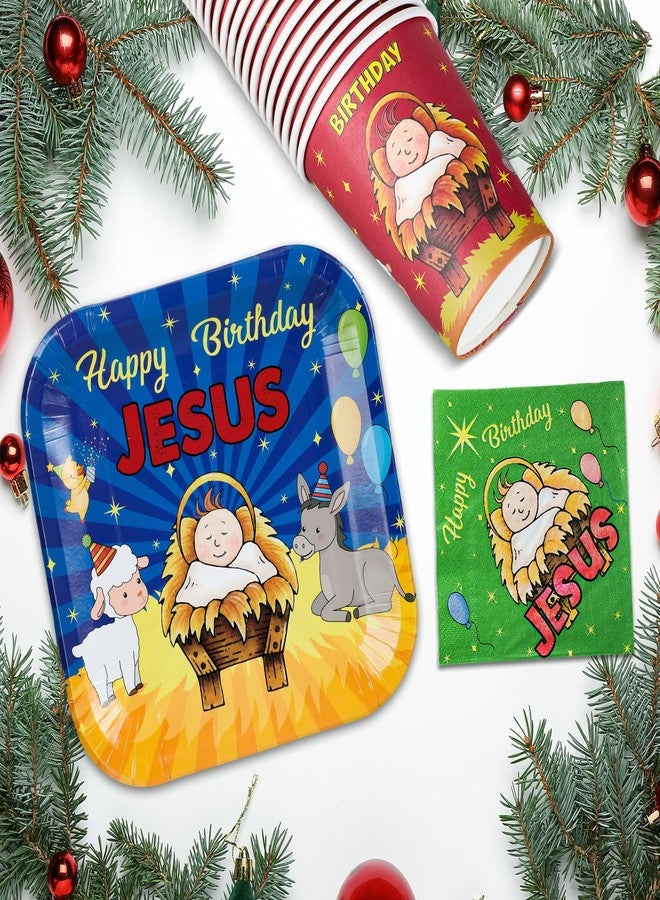 Layhit أدوات مائدة عيد الميلاد يسوع 84 قطعة تشمل 24 طبق وكوب يسوع القابل للتصرف مجموعة 36 من مناديل يسوع القابلة للتصرف لزينة حفلات عيد الميلاد واحتفالات عطلة الشتاء - Image 5