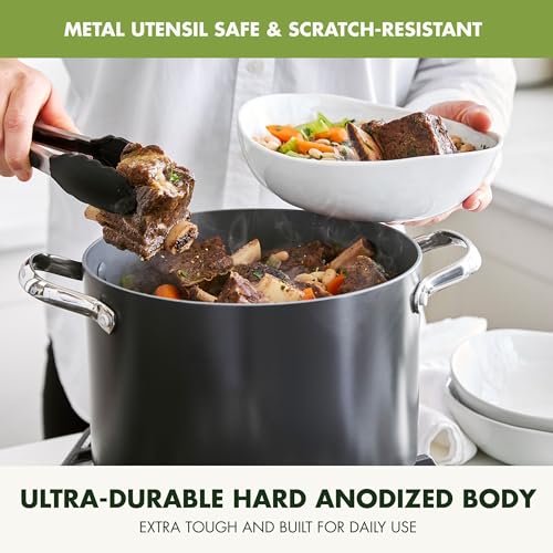 GreenPan Valencia Pro Hard Anodized Healthy Ceramic Nonstick 8QT Stock Pot with Lid, PFAS-Free, Induction, Dishwasher Safe, Oven Safe, Gray - Image 3