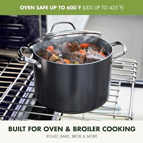 GreenPan Valencia Pro Hard Anodized Healthy Ceramic Nonstick 8QT Stock Pot with Lid, PFAS-Free, Induction, Dishwasher Safe, Oven Safe, Gray - Image 4