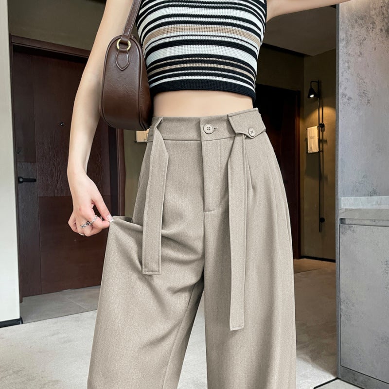 Belt-Tied Suit Pants Loose Wide-Leg Pants Fashion Casual Long Pants Multi-Color Multi-Size Small Tall - Image 3