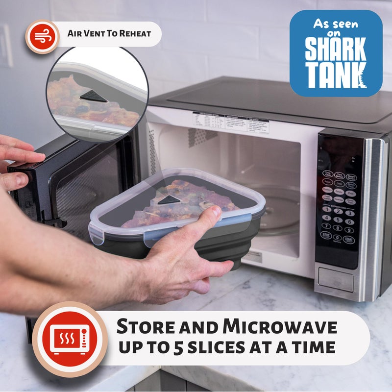 PIZZA PACK The Perfect Pizza Packâ„¢ - Reusable Pizza Storage Container with 5 Microwavable Serving Trays - BPA-Free Adjustable Pizza Slice Container to Organize & Save Space, Black - Image 4