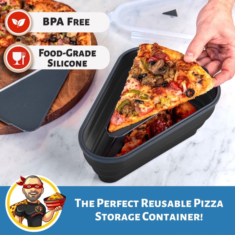PIZZA PACK The Perfect Pizza Packâ„¢ - Reusable Pizza Storage Container with 5 Microwavable Serving Trays - BPA-Free Adjustable Pizza Slice Container to Organize & Save Space, Black - Image 2