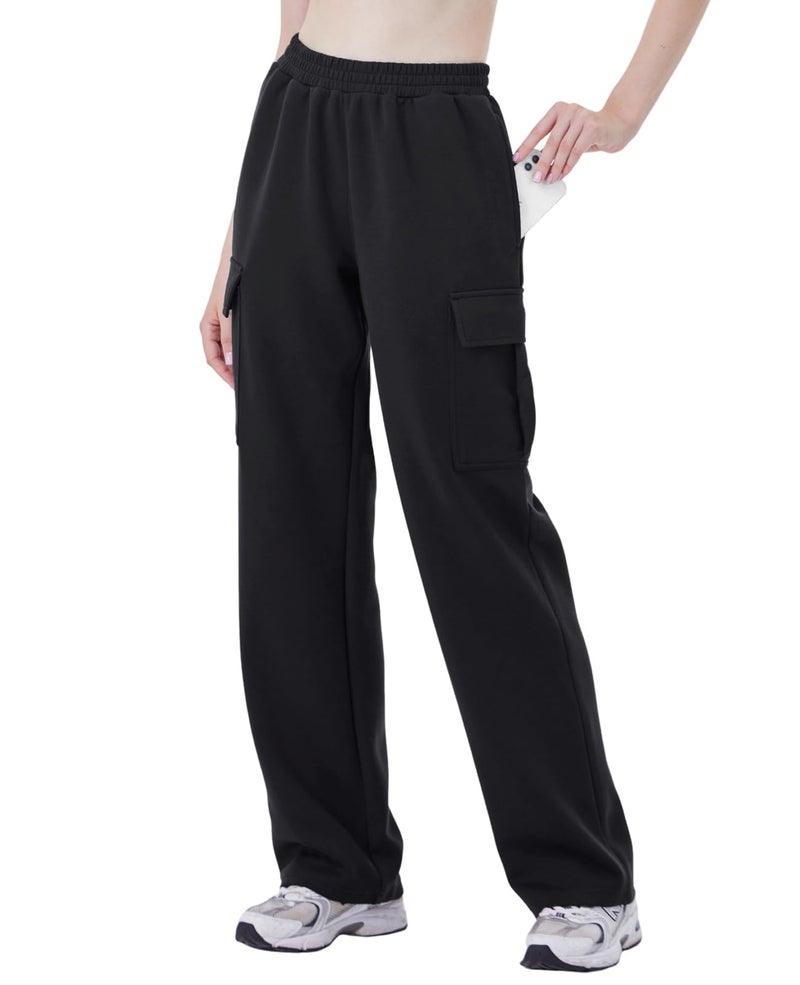 TTZ Womenâ€™s Tall Cargo Sweatpants 32"/34" Inseam Extra Long Soft Stretch Lounge Pants for Tall Women Black - Image 1