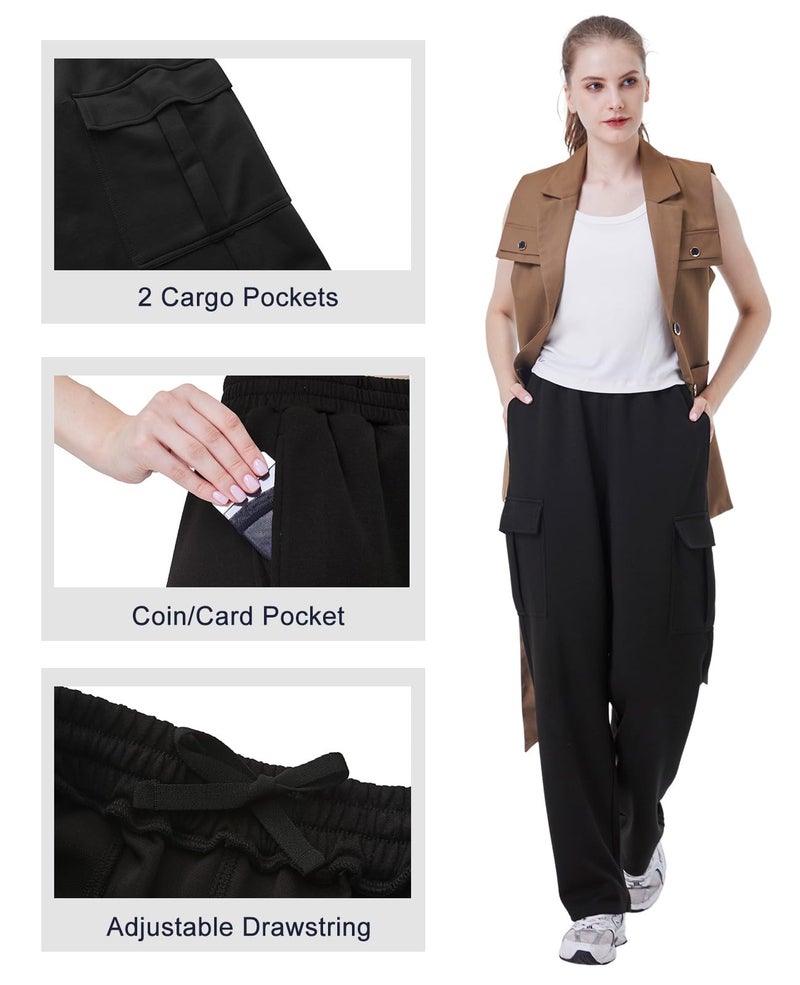 TTZ Womenâ€™s Tall Cargo Sweatpants 32"/34" Inseam Extra Long Soft Stretch Lounge Pants for Tall Women Black - Image 4