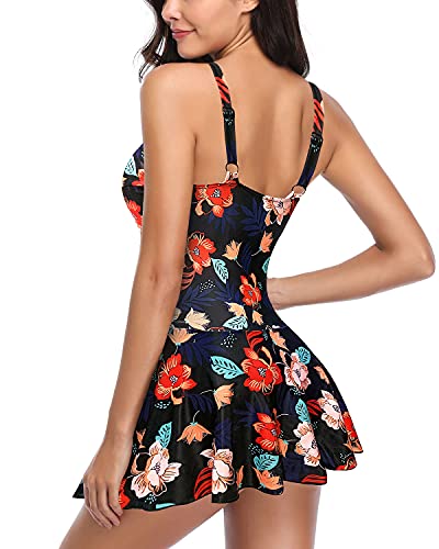 SHEKINI Women's Crossover Ruched Skirt One Piece Swimdress Swimsuit Bathing Suit (Printing - Flower, Medium) - Image 4
