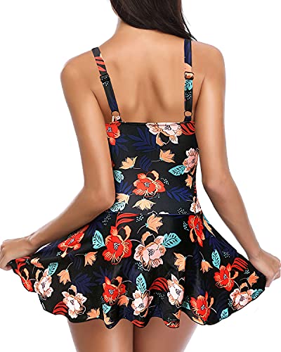 SHEKINI Women's Crossover Ruched Skirt One Piece Swimdress Swimsuit Bathing Suit (Printing - Flower, Medium) - Image 5