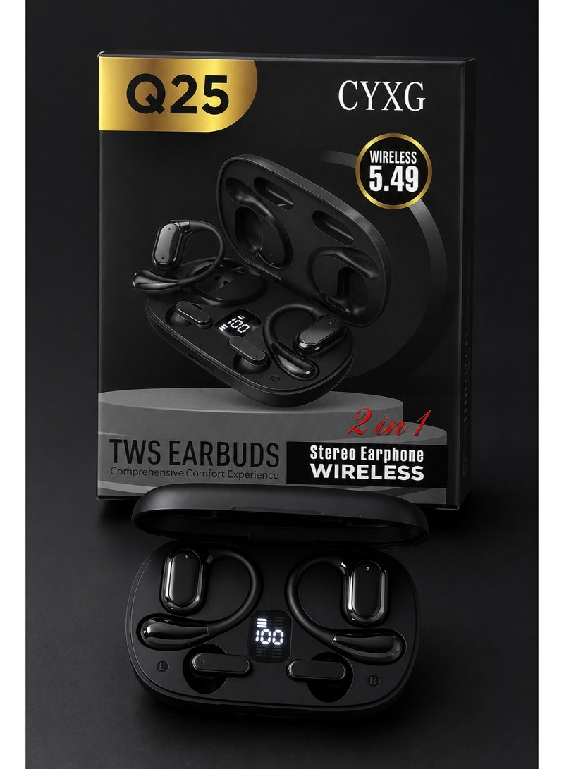 CYXG Q25 Wireless Earbuds Bluetooth 5.49 with LED Display Charging Case – Deep Bass TWS Earphones, Noise Reduction, Touch Control, Black - Image 2