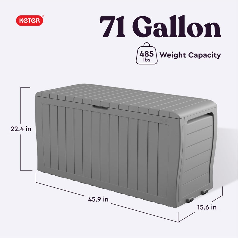 Keter Marvel Plus 71 Gallon Resin Outdoor Storage Box for Patio Furniture Cushions, Throw Pillows, Garden Tools and Pool Floats, Light Grey - Image 2