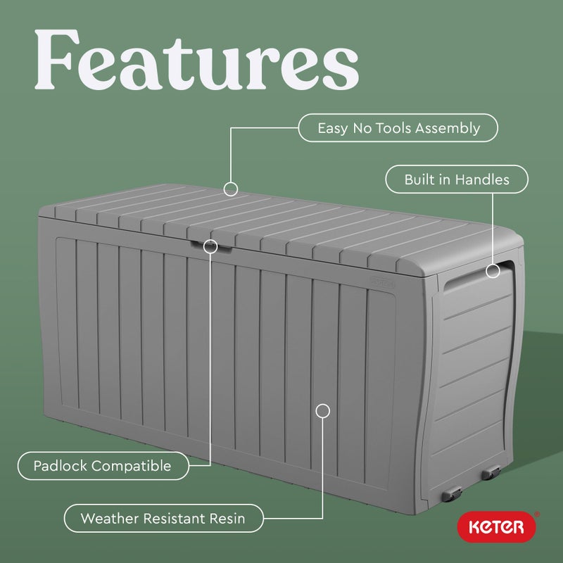 Keter Marvel Plus 71 Gallon Resin Outdoor Storage Box for Patio Furniture Cushions, Throw Pillows, Garden Tools and Pool Floats, Light Grey - Image 4