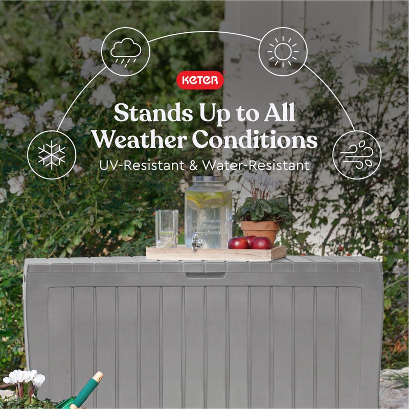 Keter Marvel Plus 71 Gallon Resin Outdoor Storage Box for Patio Furniture Cushions, Throw Pillows, Garden Tools and Pool Floats, Light Grey - Image 3