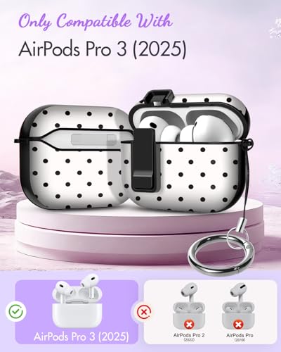 Joyleop for Airpods Pro 3 Case - with Safety Lock Cute Women Girl Girly Asethetic Pretty Design Hard Shock Protective Cover with Keychain for Airpods Pro 3rd Gerneration 2025,Polka Dots - Image 2
