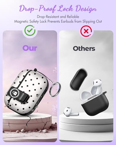 Joyleop for Airpods Pro 3 Case - with Safety Lock Cute Women Girl Girly Asethetic Pretty Design Hard Shock Protective Cover with Keychain for Airpods Pro 3rd Gerneration 2025,Polka Dots - Image 3