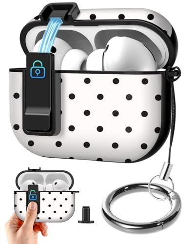 Joyleop for Airpods Pro 3 Case - with Safety Lock Cute Women Girl Girly Asethetic Pretty Design Hard Shock Protective Cover with Keychain for Airpods Pro 3rd Gerneration 2025,Polka Dots - Image 1