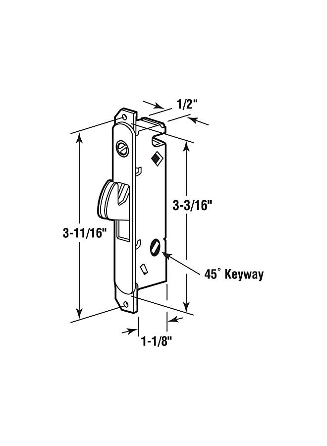 promass E 2014 Mortise Lock - Adjustable, Spring-Loaded Hook Latch Projection for Sliding Patio Doors Constructed of Wood, Aluminum and Vinyl, 3-11/16”, 45 Degree Keyway, Round Face - Image 2