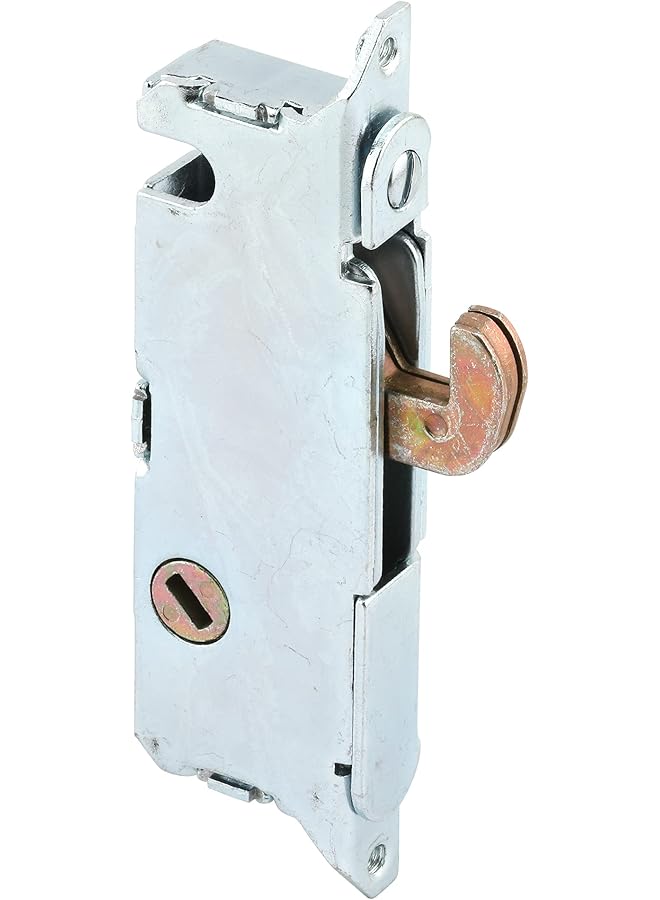 promass E 2014 Mortise Lock - Adjustable, Spring-Loaded Hook Latch Projection for Sliding Patio Doors Constructed of Wood, Aluminum and Vinyl, 3-11/16”, 45 Degree Keyway, Round Face - Image 1