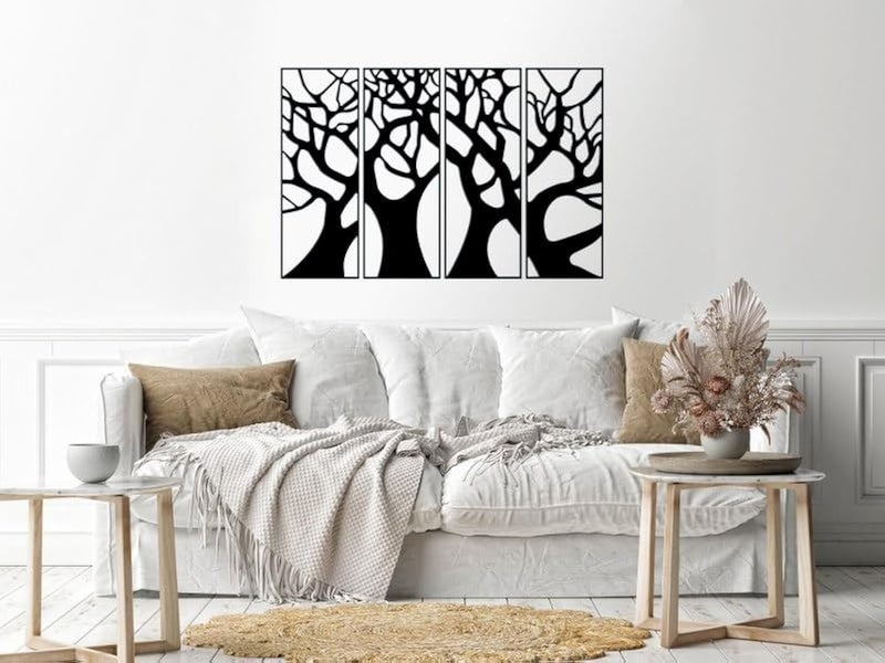 Home Gallery trees 4 panels Wood Wall art Black 80x120 H01677