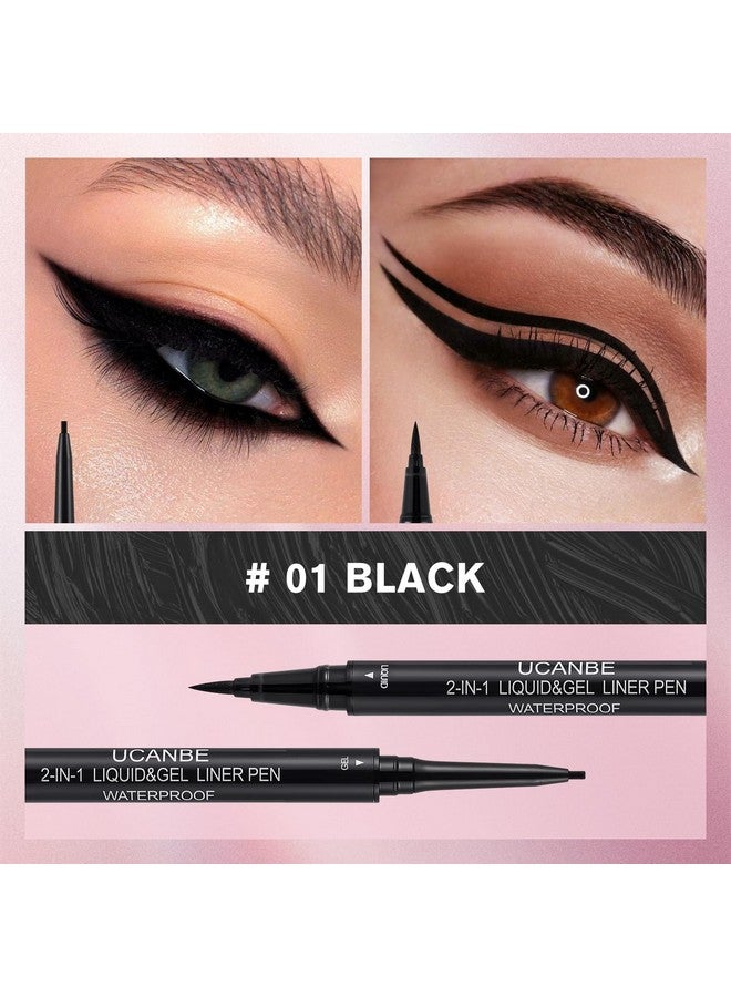 يوكانبي قلم تحديد العيون الأسود من UCANBE، قلم تحديد عيون سائل مزدوج الطرف + قلم تحديد عيون جل 2 في 1، عالي الصبغة وسريع الجفاف، مقاوم للماء ويدوم طويلاً، قلم مكياج عيون بطرف فائق الدقة - Image 2