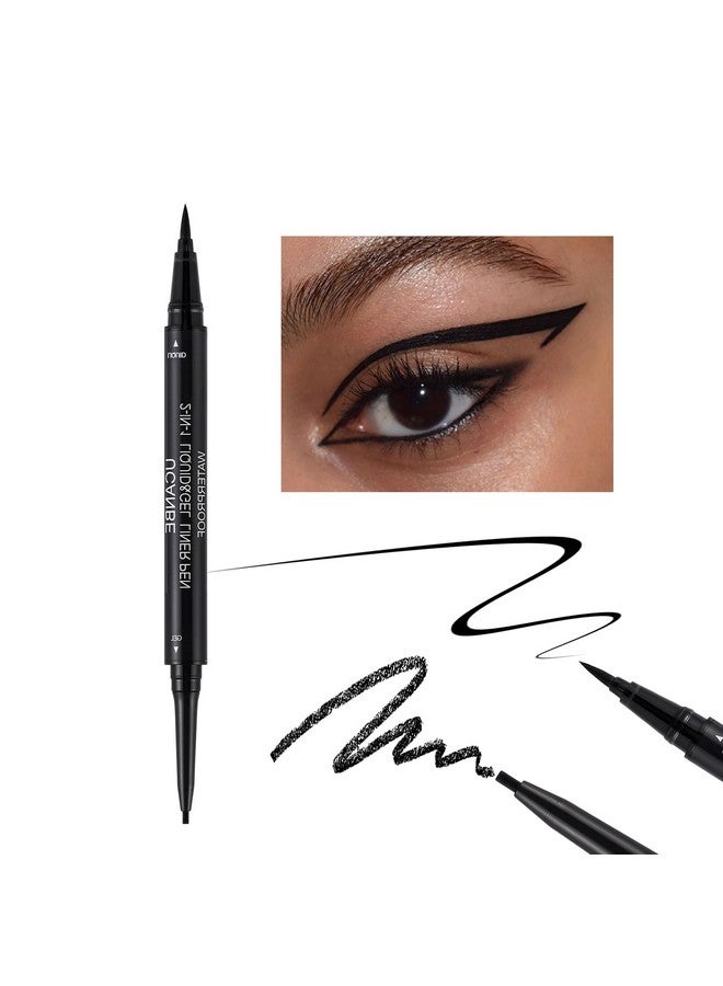 يوكانبي قلم تحديد العيون الأسود من UCANBE، قلم تحديد عيون سائل مزدوج الطرف + قلم تحديد عيون جل 2 في 1، عالي الصبغة وسريع الجفاف، مقاوم للماء ويدوم طويلاً، قلم مكياج عيون بطرف فائق الدقة - Image 1