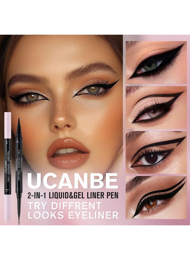 يوكانبي قلم تحديد العيون الأسود من UCANBE، قلم تحديد عيون سائل مزدوج الطرف + قلم تحديد عيون جل 2 في 1، عالي الصبغة وسريع الجفاف، مقاوم للماء ويدوم طويلاً، قلم مكياج عيون بطرف فائق الدقة - Image 3