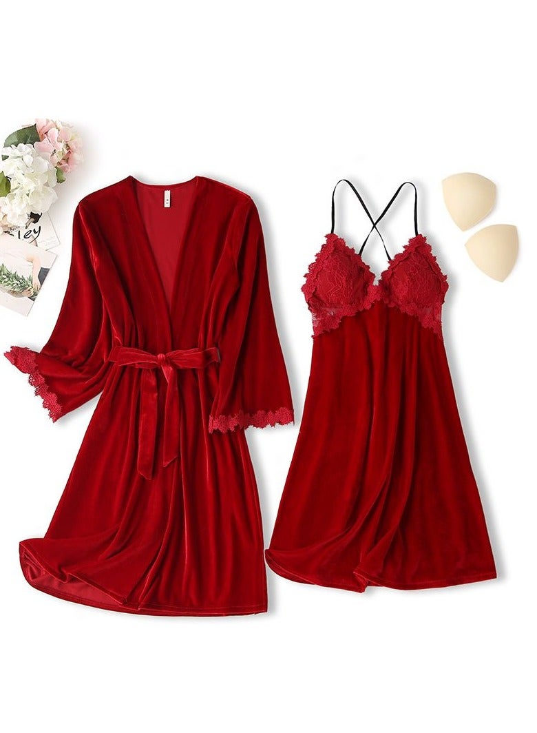 KUYING New Two Piece Golden Velvet Sleepwear Set 