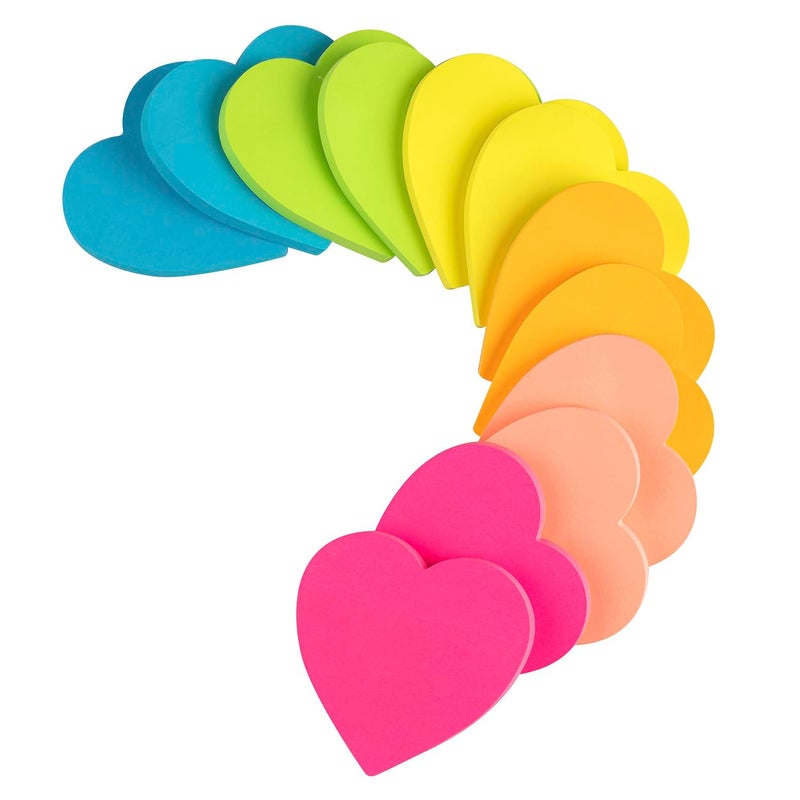 Kozerite (12 Pads) Heart Sticky Notes 3x3 Inches, Valentines Giftsï¼ŒCute Bright Colors Self-Stick Pads, Easy to Post for Home, Notebook, 72 Sheets/pad - Image 1