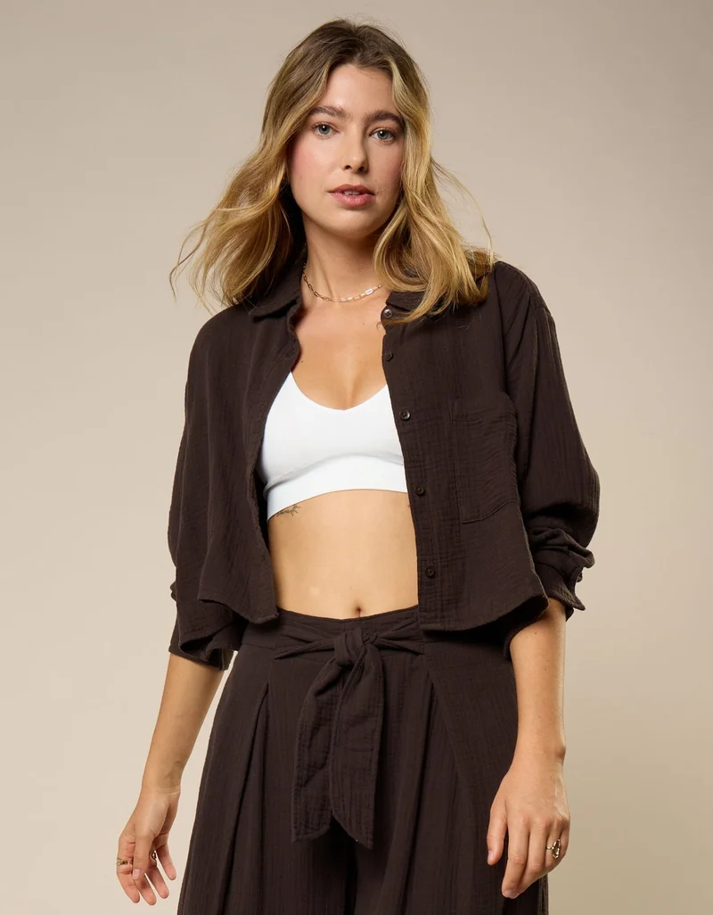 Aerie Good Day Cropped Cover Up Shirt