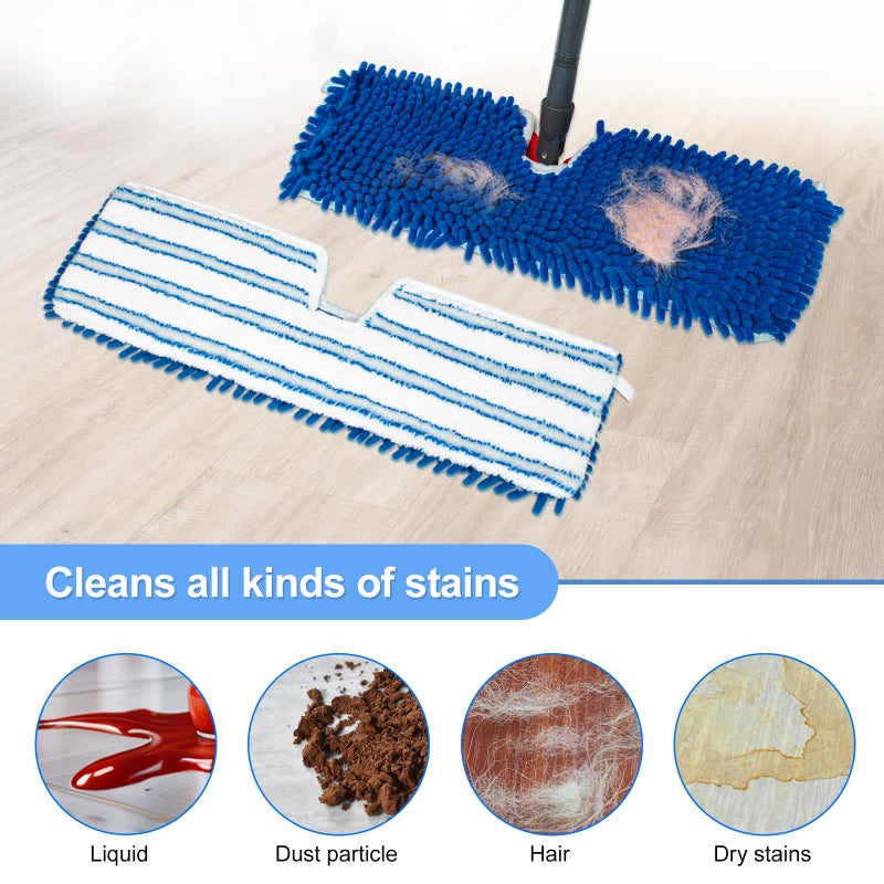DLAIMI 4 Pack Mop Heads Replacements Compatible for Ocedar Dual-Action Microfiber Flip Mop, Double Sided Mop Replace Head Mop Refills with Microfiber & Chenille for Dry Wet Use, Reusable, Machine Washable - Image 5