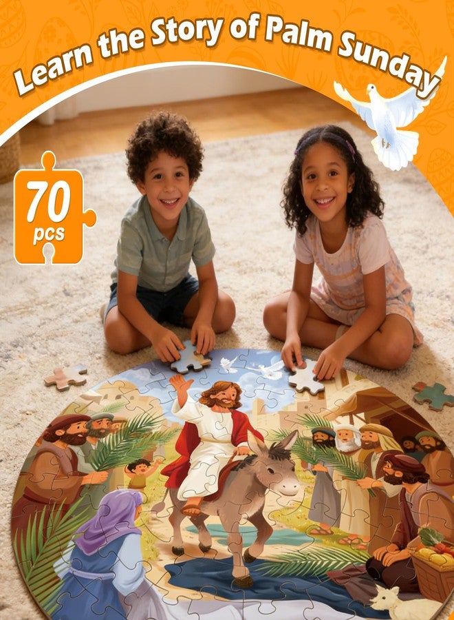 Covsen Christian Bible Jigsaw Puzzle for Kids, 70 Piece Jesus Floor Puzzle for Kids, Jesus’ Triumphal Entry Puzzle Educational Toy for Sunday School, Holy Week, Palm Sunday – Gift for Boys & Girls Ages 3-8 - Image 2