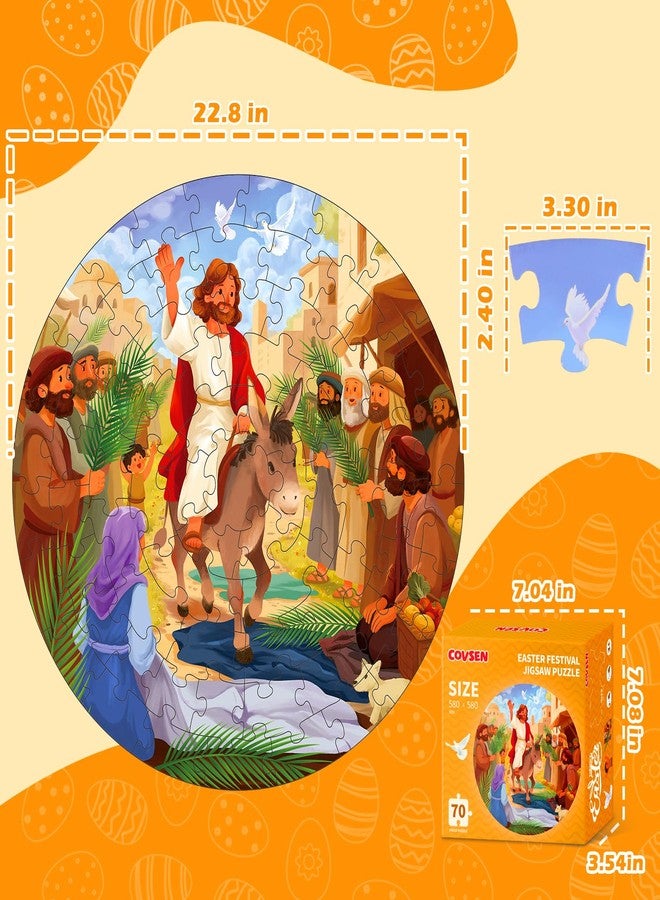 Covsen Christian Bible Jigsaw Puzzle for Kids, 70 Piece Jesus Floor Puzzle for Kids, Jesus’ Triumphal Entry Puzzle Educational Toy for Sunday School, Holy Week, Palm Sunday – Gift for Boys & Girls Ages 3-8 - Image 5