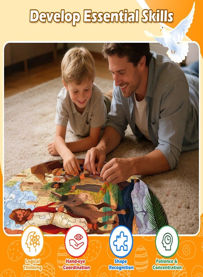 Covsen Christian Bible Jigsaw Puzzle for Kids, 70 Piece Jesus Floor Puzzle for Kids, Jesus’ Triumphal Entry Puzzle Educational Toy for Sunday School, Holy Week, Palm Sunday – Gift for Boys & Girls Ages 3-8 - Image 4