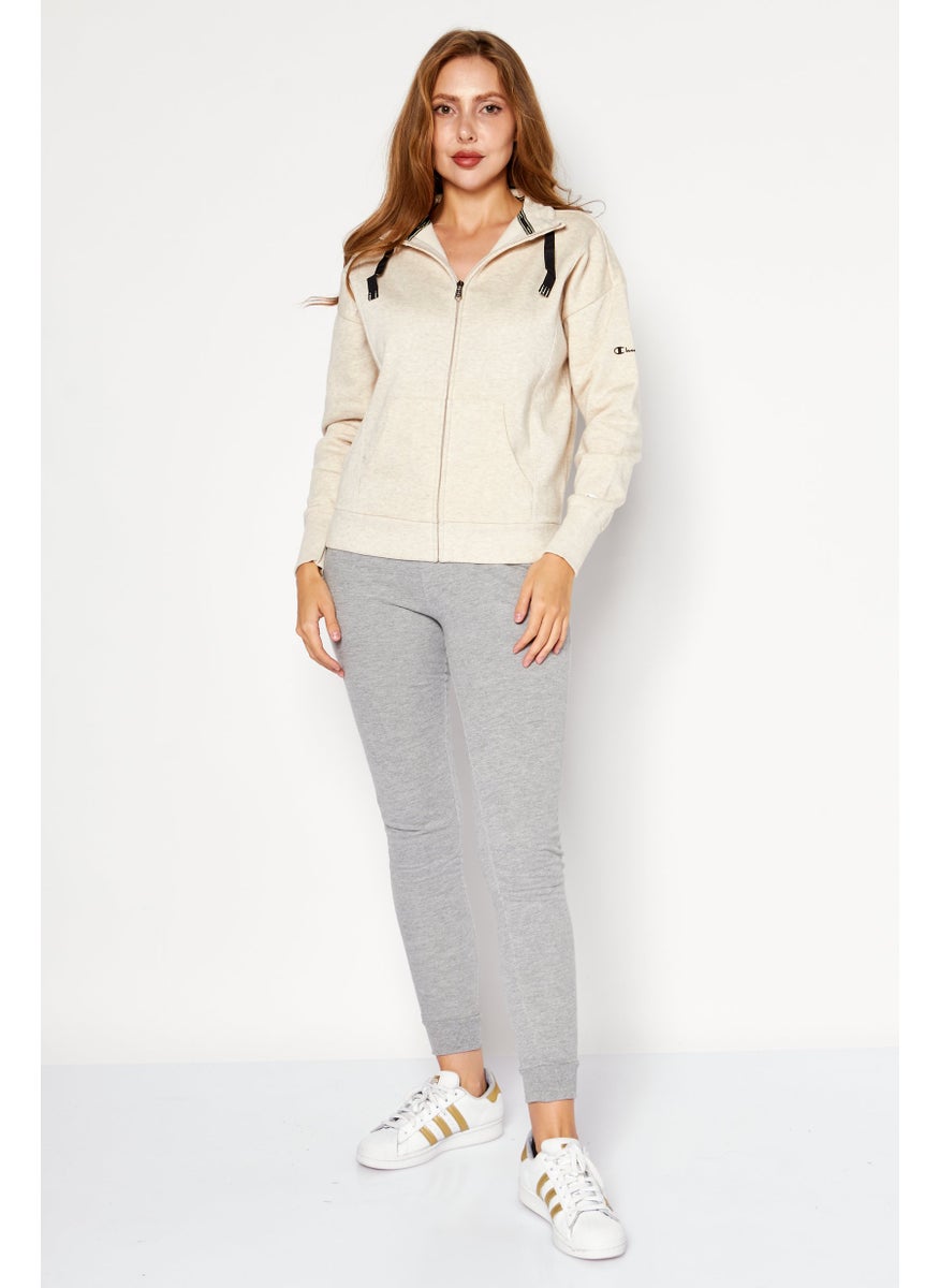 Champion Women Sportswear Fit Brand Logo Training Hoodies, Beige  - Image 3