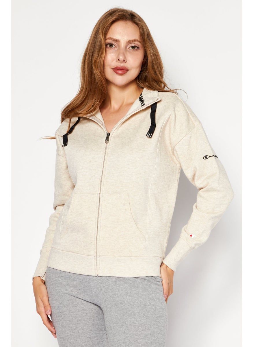 Champion Women Sportswear Fit Brand Logo Training Hoodies, Beige  - Image 1