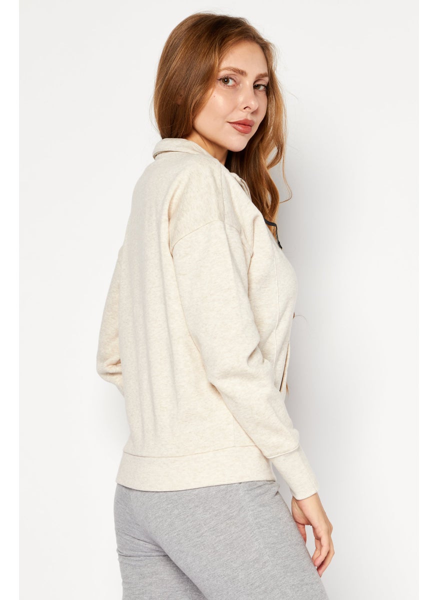 Champion Women Sportswear Fit Brand Logo Training Hoodies, Beige  - Image 2