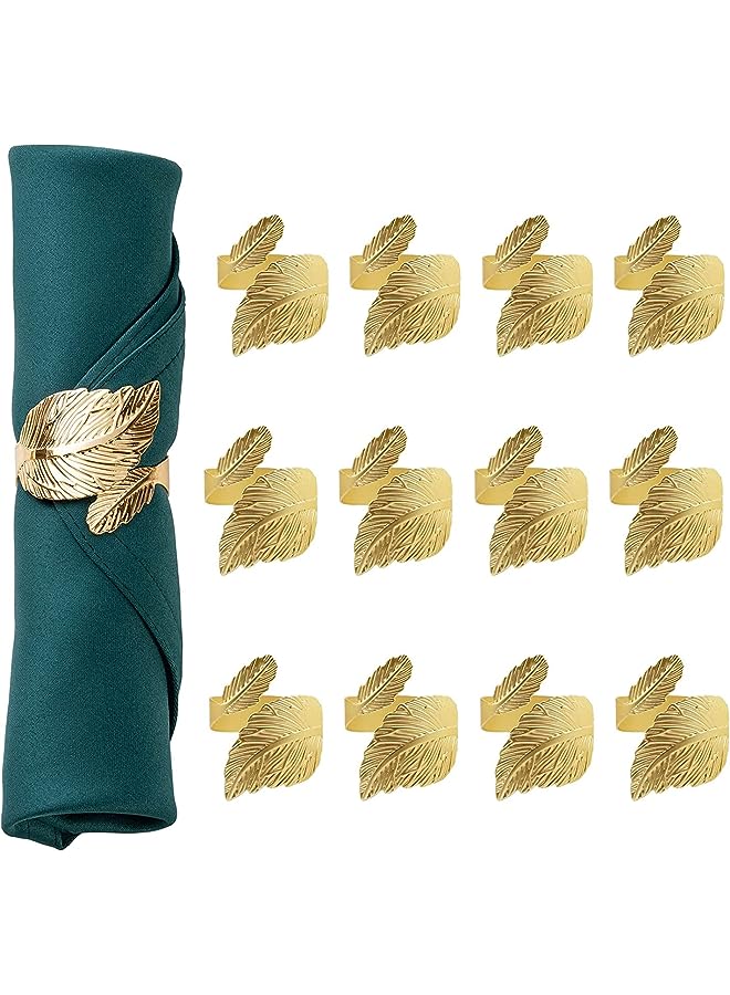SYOSI Shape Napkin Rings, 12Pcs Gold Napkin Rings for Table Setting Anniversary, Birthday Thanksgiving, Party Table Setting, Leaf Alloy Open Napkin Ring Hotel Table Napkin Ring - Image 1