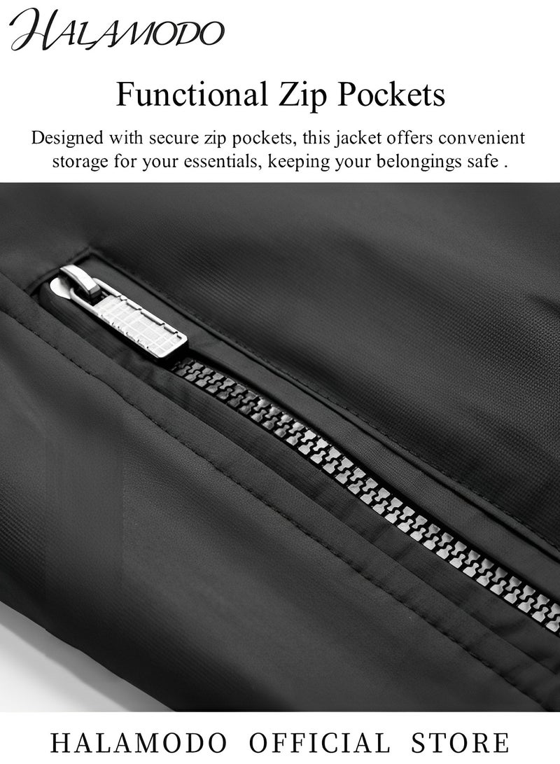 هالامودو جاكيت رجالي بقصّة Slim-Fit خفيف الوزن من Softshell Flight Bomber جاكيت كاجوال بسحاب خفيف الوزن مقاوم للرياح للترفيه في الهواء الطلق - Image 5