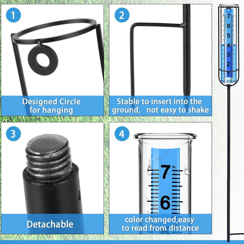 7inch Plastic tube Rain Gauge Garden Precipitation Water Measuring Meter with Metal Frame Stylish Decoration for Garden Lawn Backyard - Image 2
