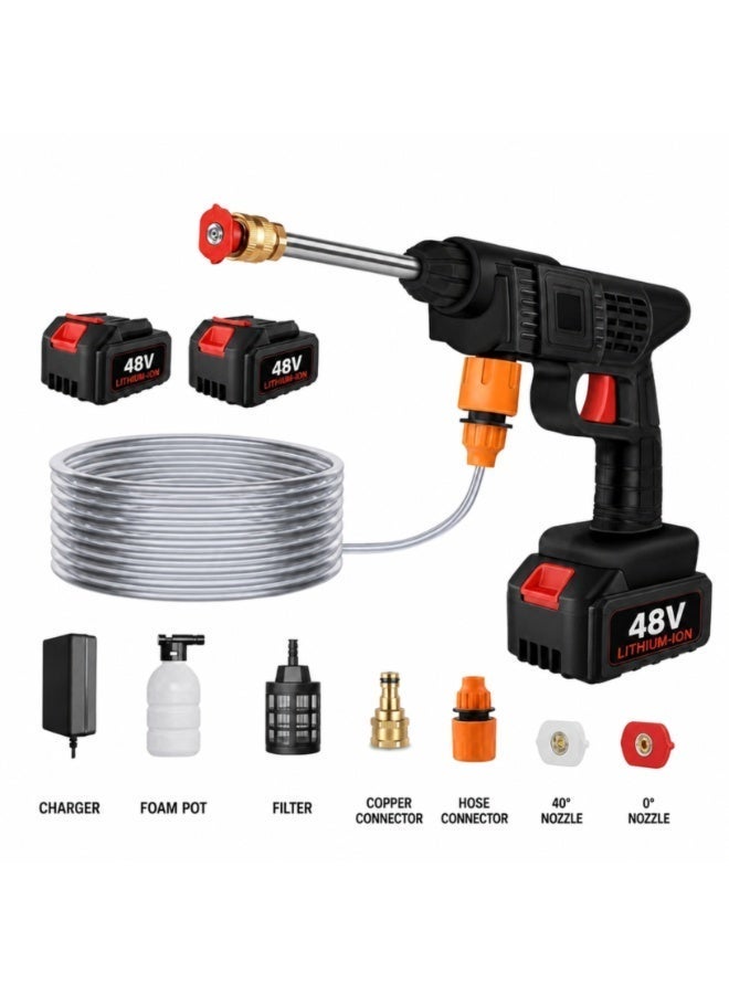 TIITAS Cordless Pressure Washer 48V with Double Battery Rechargeable, Portable High Pressure Car Washing Pump, Electric Cleaner Gun with 9m Hose for Car, Garden & Home – Multicolor - Image 2
