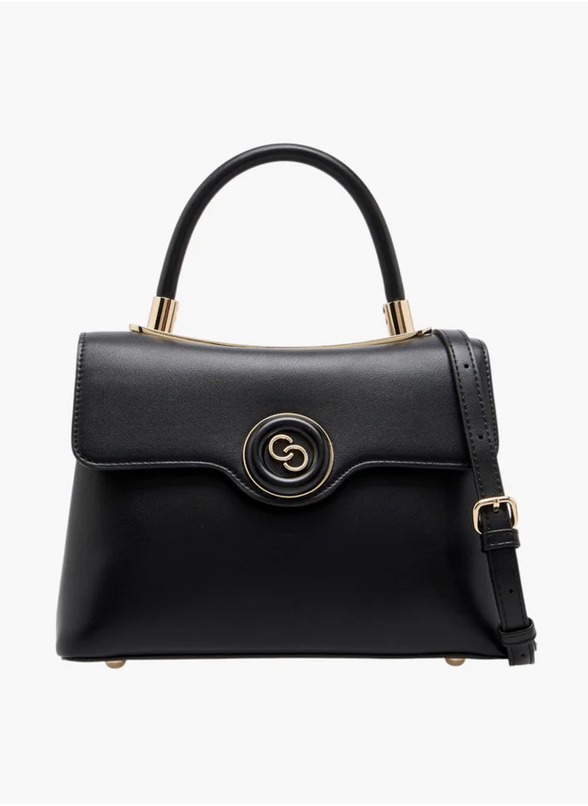 Celeste Women's Solid Satchel Bag with Detachable Strap and Flap Closure