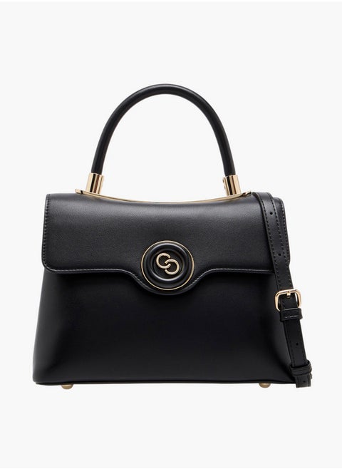 Women's Solid Satchel Bag with Detachable Strap and Flap Closure