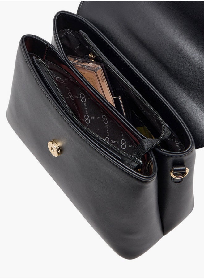 Celeste - Women's Solid Satchel Bag with Detachable Strap and Flap Closure - Image 1