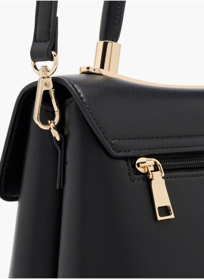 Celeste Women's Solid Satchel Bag with Detachable Strap and Flap Closure  - Image 5