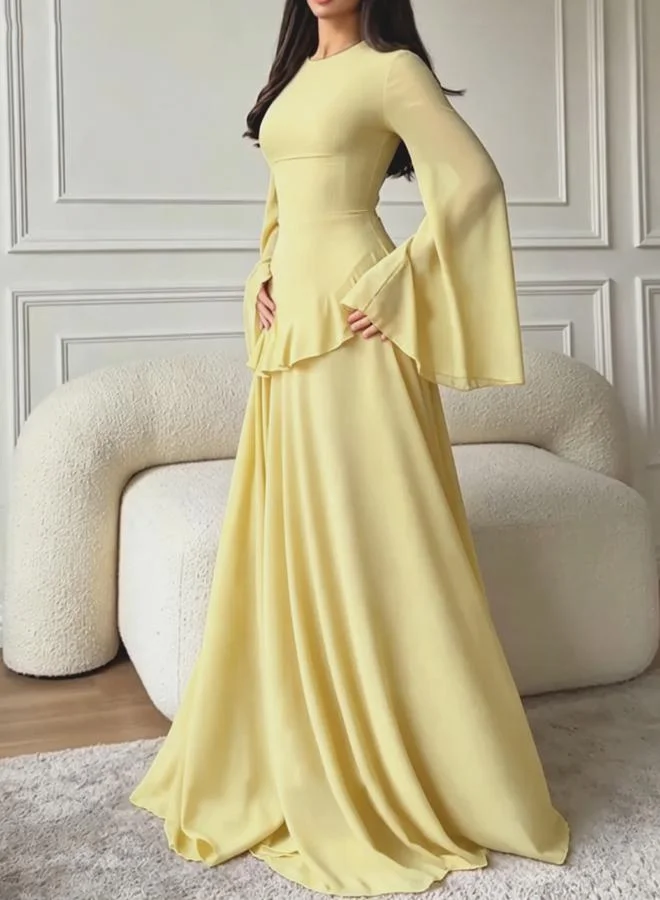 Take Two Yellow Ruffle Detail Bell Sleeves Maxi Dress