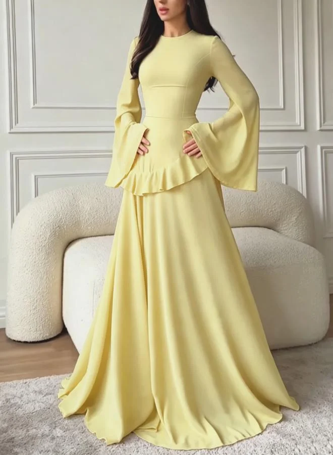 Take Two Yellow Ruffle Detail Bell Sleeves Maxi Dress