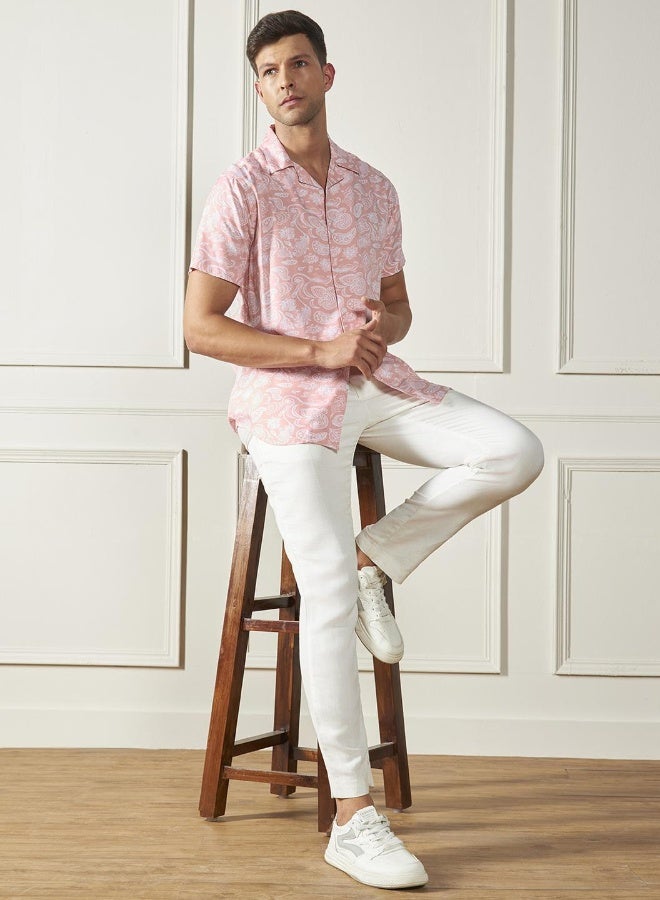 Dennis Lingo Relaxed Fit Peach Cotton Blend Shirt Shirt Collar  - Image 2