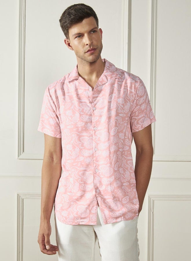 Dennis Lingo Relaxed Fit Peach Cotton Blend Shirt Shirt Collar  - Image 1