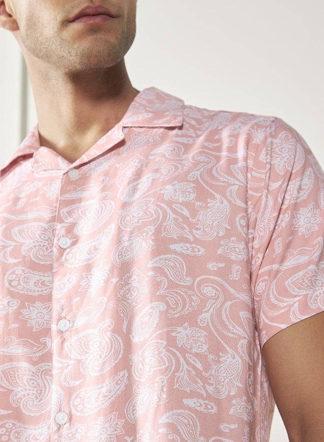 Dennis Lingo Relaxed Fit Peach Cotton Blend Shirt Shirt Collar  - Image 5